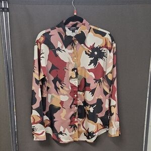 Abstract Floral Print Button-Up Shirt - Multicolor